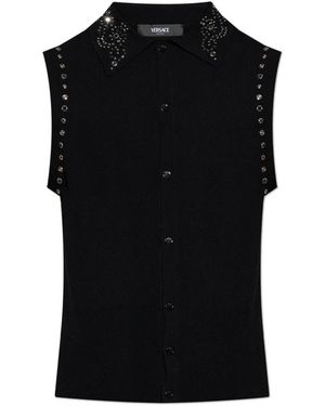 Versace Verzierter Strickweste Aus Kaschmir-Mischgewebe - Schwarz
