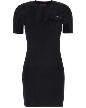 Gucci Kleedjes ,Zwart ,Geribbelde Gebreide Jurk Met Zakdetail