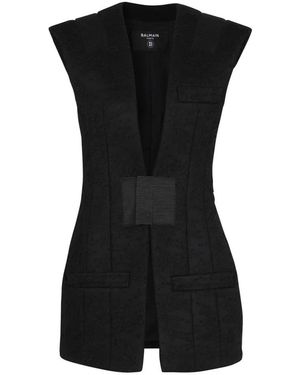 Balmain Ärmelloser Baumwoll-Spitzenblazer - Schwarz