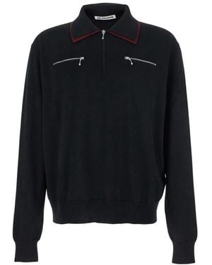 Jil Sander Schwarzer Wollpullover Mit Reißverschlusstaschen