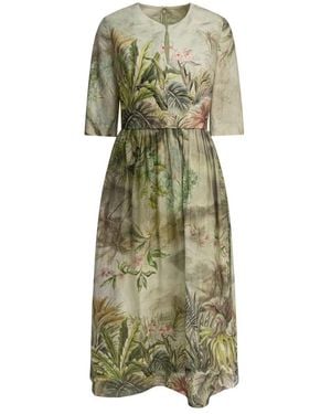 Elie Saab Groene Linnen Zijden Midi Jurk