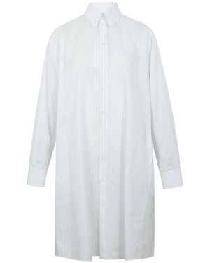 MM6 by Maison Martin Margiela Gestreiftes Hemdkleid Mit Nummeriertem Logo - Weiß