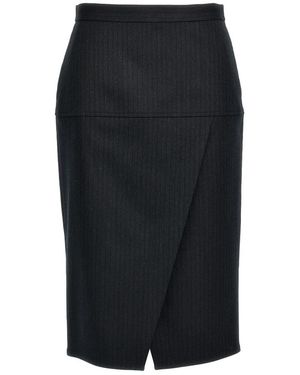 Fendi Rokken ,Grijs ,Wol Pinstriped Wool Skirt - Zwart