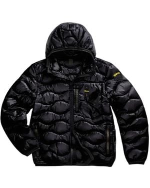 Blauer Wave Puffer Jacke - Schwarz