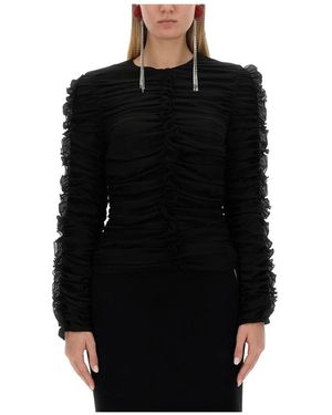 Magda Butrym Overhemden ,Zwart ,Ruched Zijden Blouse