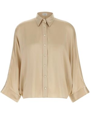 Brunello Cucinelli Overhemden ,Satijn Stretch Zijde Satijn Shirt - Naturel