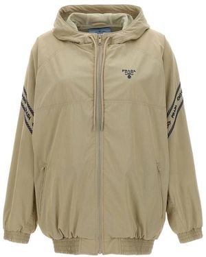 Prada Logo Jacket Met Capuchon Met Trekkoord - Groen