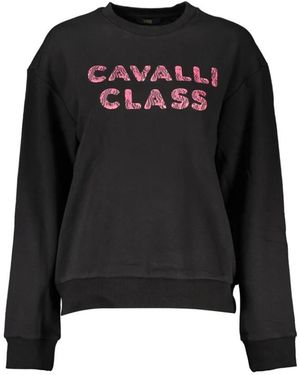 Roberto Cavalli Hoodies & Sweatvesten ,Zwart ,Katoen Sweatshirt Met Lange Mouwen