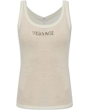 Versace Tops ,Wol Geborduurd Ribgebreid Tanktop Van Wol - Naturel