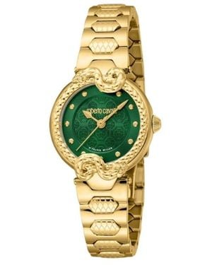 Roberto Cavalli Accessoires ,Geel ,Snake Core Quartz Horloge Goud Groen - Metallic