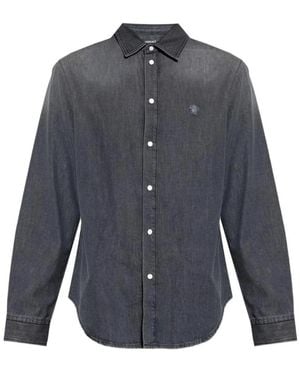 Versace Gewaschenes Denim Casual Shirt - Blau