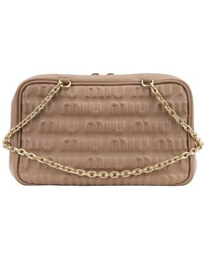 Miu Miu Leder-schultertasche mit markenmotiv - Braun
