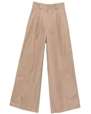 Balenciaga Broeken ,Katoen Broek Met Wijde Pijpen En Hoge Taille - Naturel