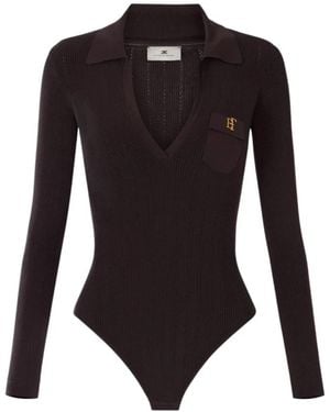 Elisabetta Franchi Gebreide Body Met Polokraag En Verfijnd Logo - Zwart