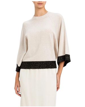 Twinset Truien & Vesten ,Wol Maglia Girocollo Cropped Lurex - Naturel