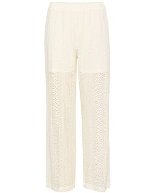 Cream Spitzenhose Mit Elastischem Bund - Natur