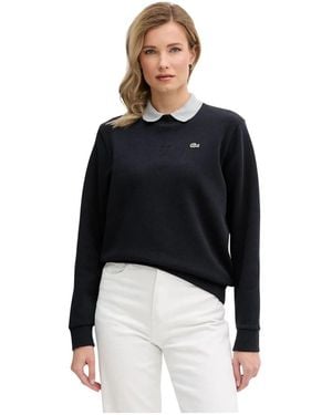 Lacoste Hoodies & Sweatvesten ,Blauw ,Katoen Relaxed Fit Piqué Sweatshirt Met Ronde Hals - Zwart