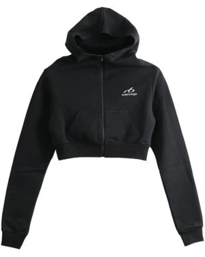 Balenciaga Hoodies & Sweatvesten ,Zwart ,Katoen Logo-Print Zip-Up Crop Hoodie