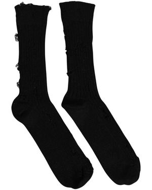 Dolce & Gabbana Accessoires ,Zwart ,Katoen Katoenen Distressed Mid Calf Accessoires Sokken