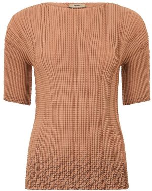Herno Overhemden ,Leer Fitted Short-Sleeve Top With Texture - Bruin