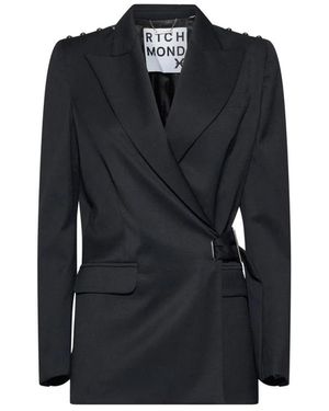 RICHMOND Jassen ,Zwart ,Leer Double-Breasted Wrap Blazer