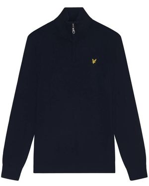 Lyle & Scott Truien & Vesten ,Blauw ,Katoen Cotton Merino Quarter Zip Jumper
