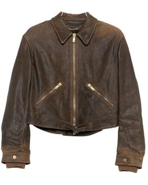Golden Goose Cropped Leder-Bikerjacke - Braun