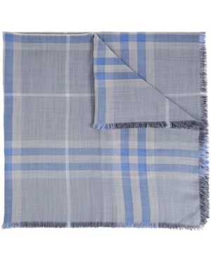Burberry Sjaal Met Rafelrand - Blauw