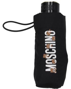 Moschino Schwarzer Polyester Regenschirm Mit Druckknopfverschluss