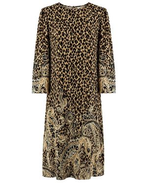Etro Kleedjes ,Veelkleurig ,Mini Zijden Tuniekjurk Met Paisley En Dierenprint - Naturel