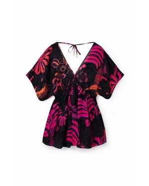 Desigual Blumendruck V-Ausschnitt Minikleid - Lila