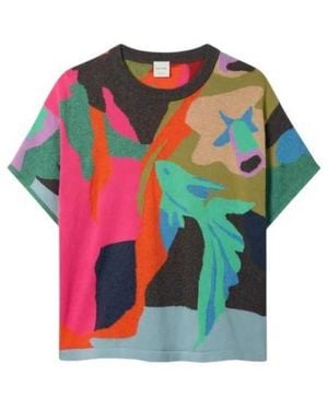 Paul Smith Kurzärmeliger Strickpullover Mit Fisch- Und Blumenmuster - Grün