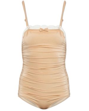 Chloé Lace-Trimmed Ruched Bodysuit - Naturel