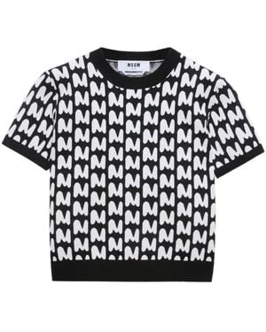 MSGM Truien & Vesten ,Zwart ,Polyester Mwave Jacquard Knit