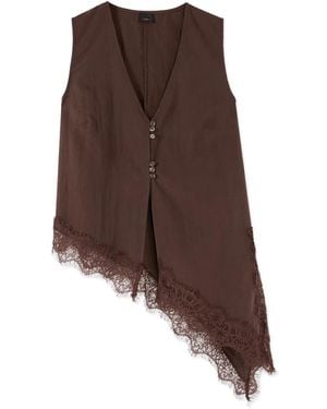 Oltre Asymmetrische Blouse Met Kant - Bruin