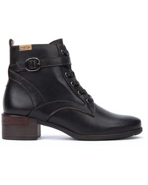 Pikolinos Zwarte Leren Veterschoenen Met Hoge Hakken