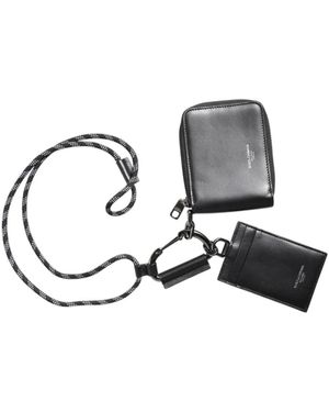 Dolce & Gabbana Schwarzes Leder Lanyard Zip Around Kartenhalter Portemonnaie - Mettallic