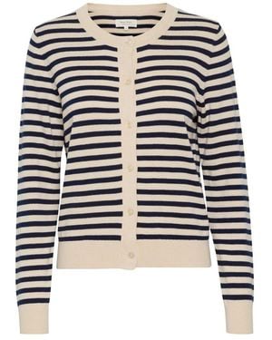 Part Two Gestreifter Cardigan Weiß Grau - Schwarz