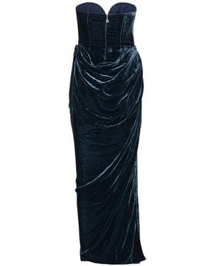 ROTATE BIRGER CHRISTENSEN Blaues Samt Midi Kleid Mit Sweetheart-Ausschnitt