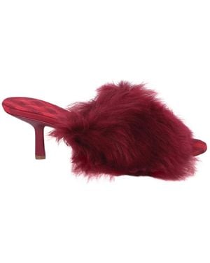 Burberry Burgundy Shearling Heeled Sandals For - Red