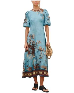 ALÉMAIS Kleedjes ,Veelkleurig ,Linnen Georgie Midi Jurk - Blauw