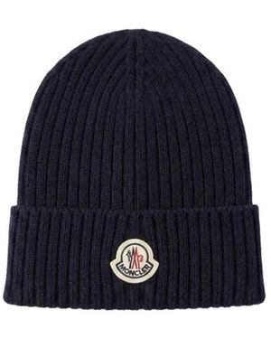 Moncler Ribbed Merino Beanie - Blauw