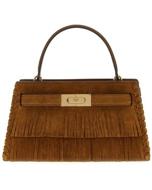 Tory Burch Mini Lee Radziwill Suede Tas Met Franjes En Handvat - Bruin