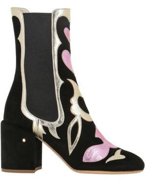 Laurence Dacade Schoenen ,Veelkleurig ,Leer Zwarte Chelsea-Laarzen Met Gouden En Roze Decoraties