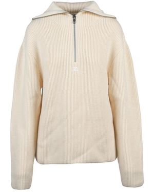 Courreges Truien & Vesten ,Wit ,Wol Maglione Con Zip E Cappuccio - Naturel