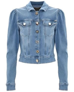 Kocca Kurze baumwoll-denim-jacke mit taschen - Blau