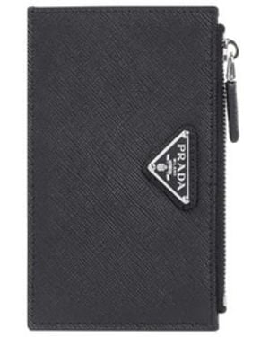 Prada Accessoires ,Zwart ,Leer Zwarte Leren Creditcardhouder