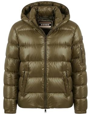Herno Glänzende Daunenjacke Mit Kapuze - Grün