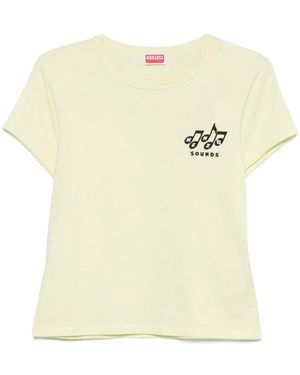 KENZO Tops ,Wit Sounds Geborduurd T-Shirt Met Ronde Hals - Geel