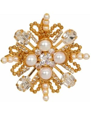 Balmain Accessoires ,Geel ,Brandebourg Kraal En Kristal Broche - Metallic